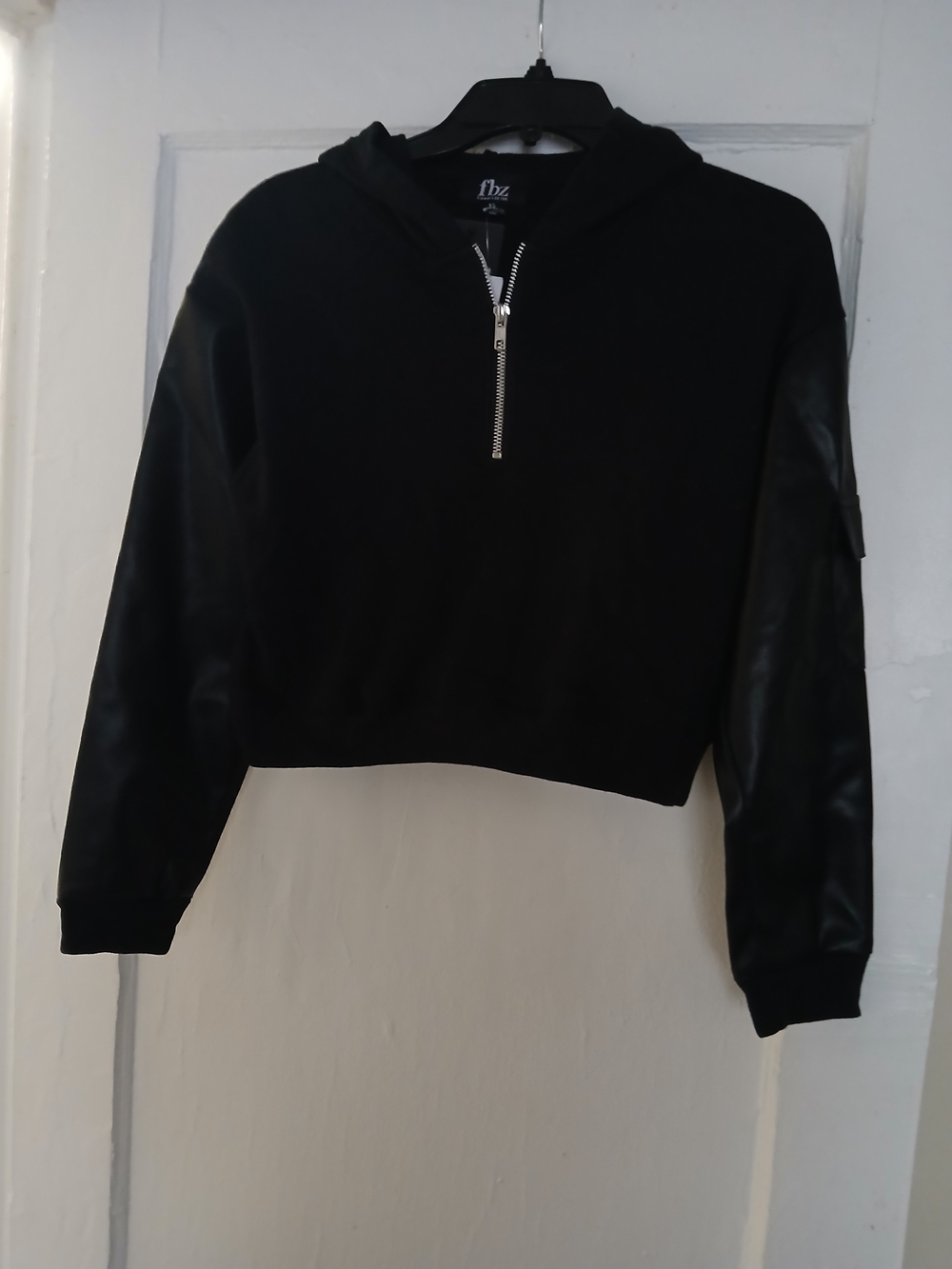 Flowers by Zoe Black Cropped Hoodie with Half-Zip